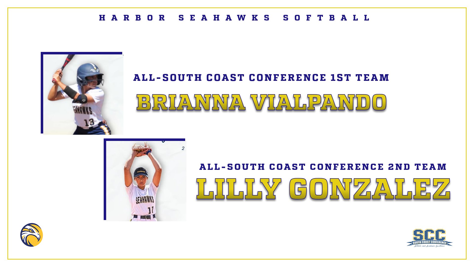 Harbor Softball's Vialpando, Gonzalez Named All-South Coast Conference